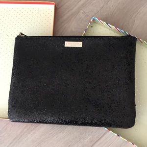 Kate Spade large black glitter clutch